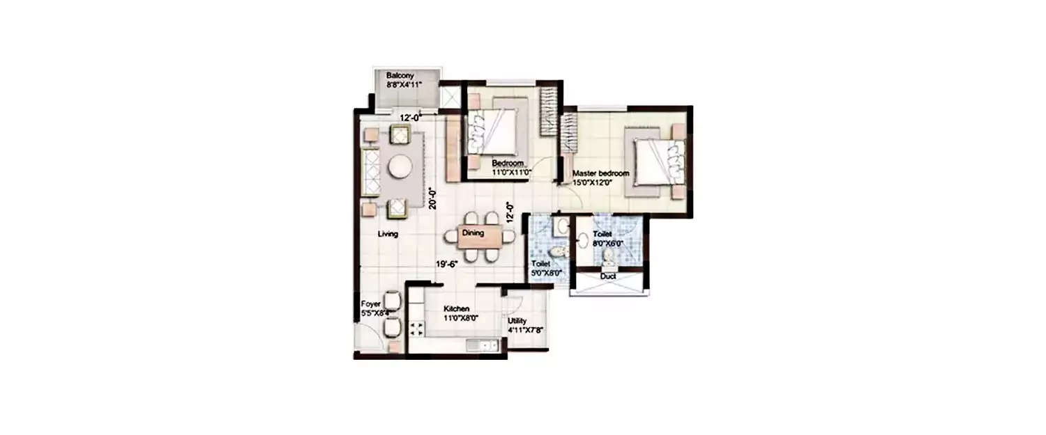 Floor plan for 2 BHK