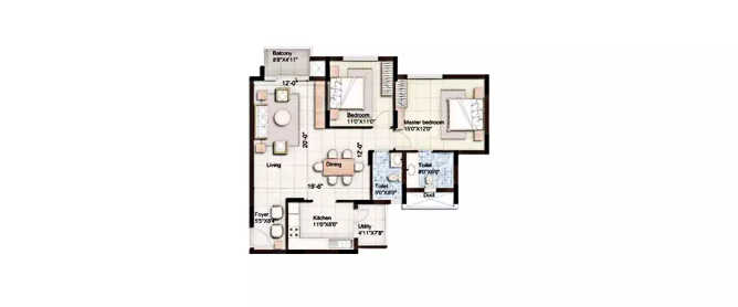 Purva Seasons Nagavarapalya - Floor plan 2 BHK 1392 Sq.ft