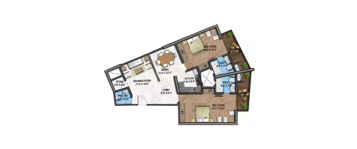 Floor plan for 2 BHK