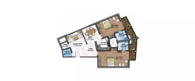 Supertech North Eye Sector 74 - Floor plan 2 BHK 1495 Sq.ft