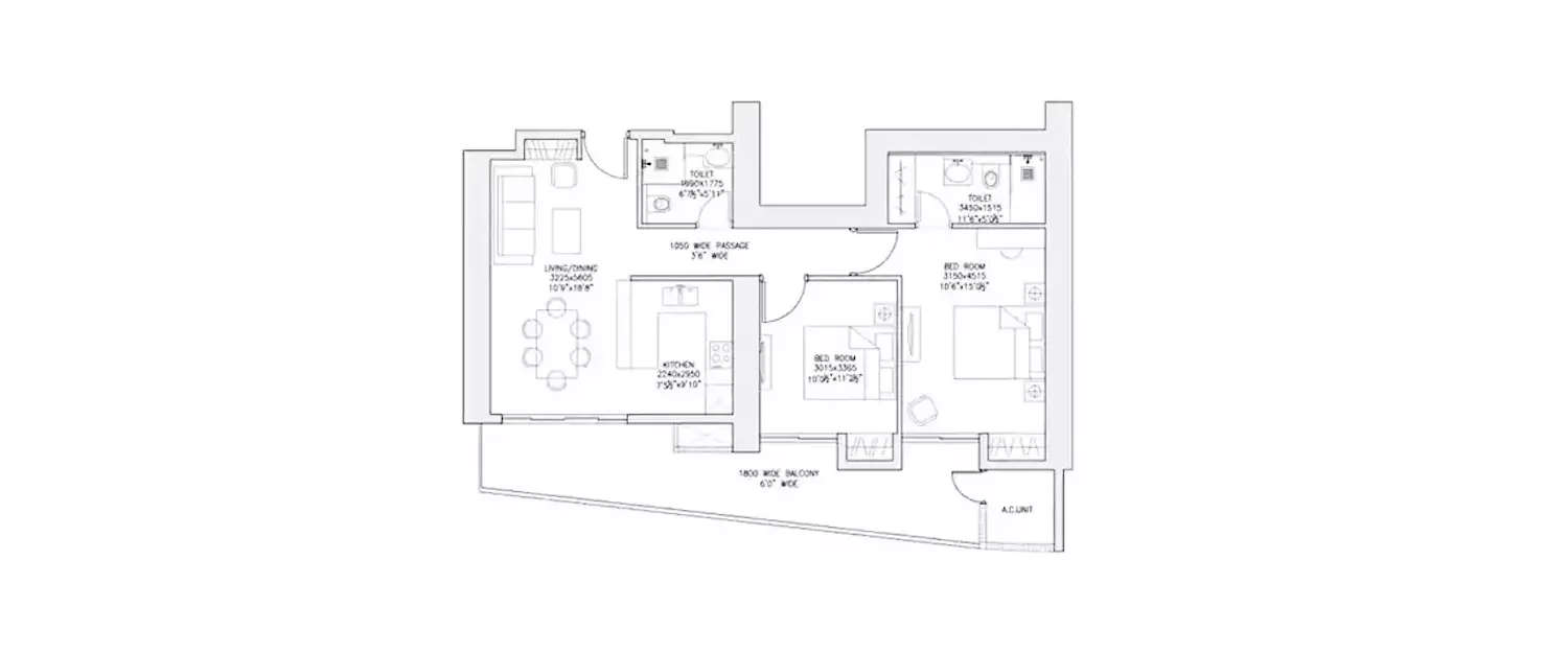 Floor plan for 2 BHK