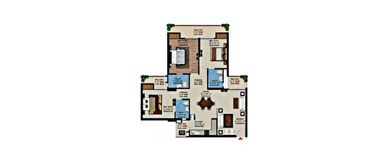 Floor plan for 3 BHK