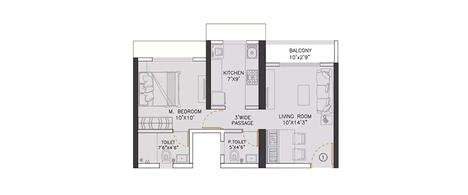 Floor plan for 1 BHK