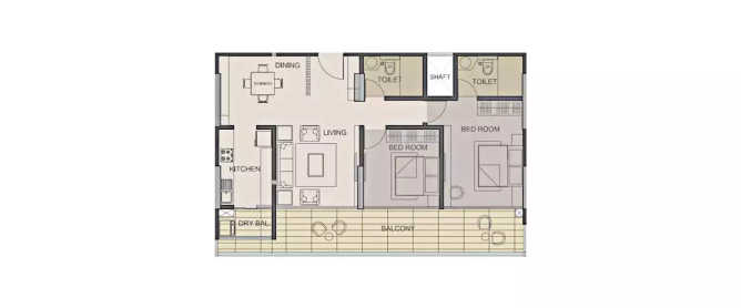 Solitaire Premier Bibwewadi - Floor plan 2 BHK 758 Sq.ft