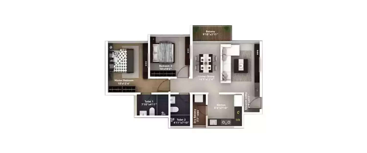 Floor plan for 2 BHK