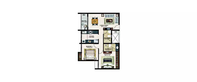 Casagrand Lorenza Kogilu - Floor plan 2 BHK 756 Sq.ft