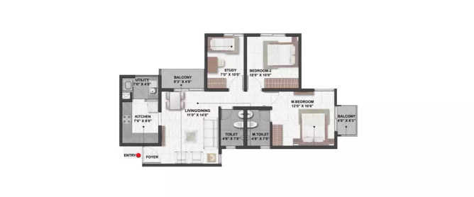 Shriram Codename Yuva Bendiganahalli - Floor plan 3 BHK 1055 Sq.ft