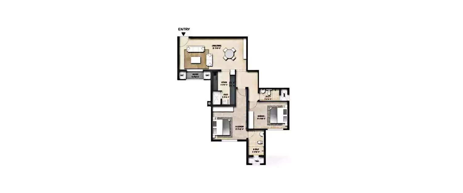 Floor plan for 2 BHK