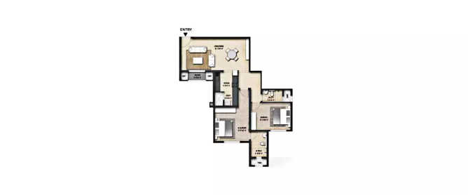Shriram Suvilas Garden of Joy Jalahalli - Floor plan 2 BHK 973 Sq.ft