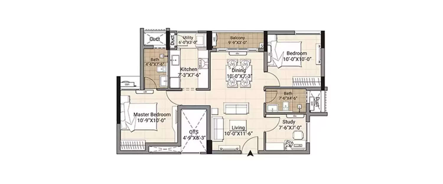 Floor plan for 2.5 BHK