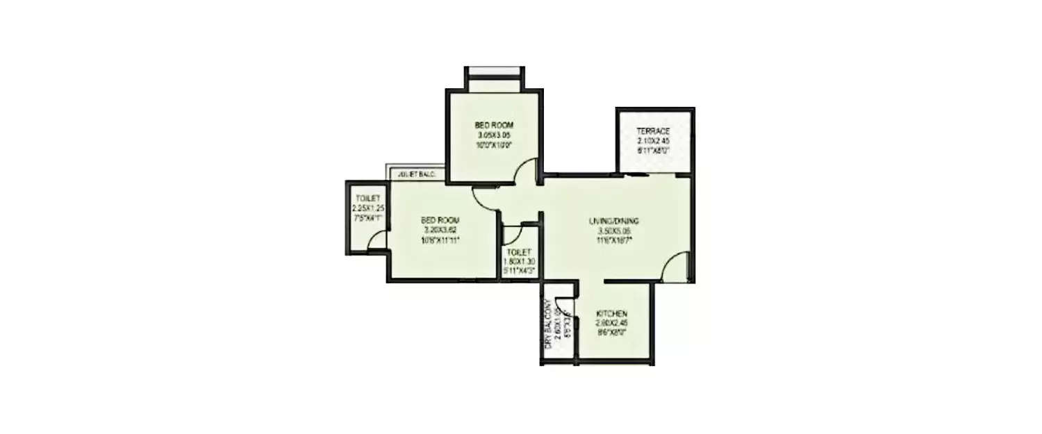 Floor plan for 2 BHK