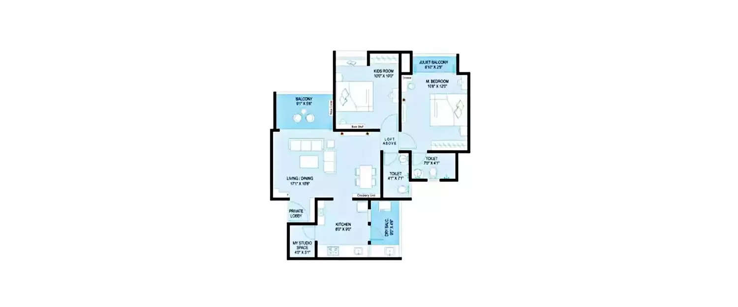 Floor plan for 2 BHK