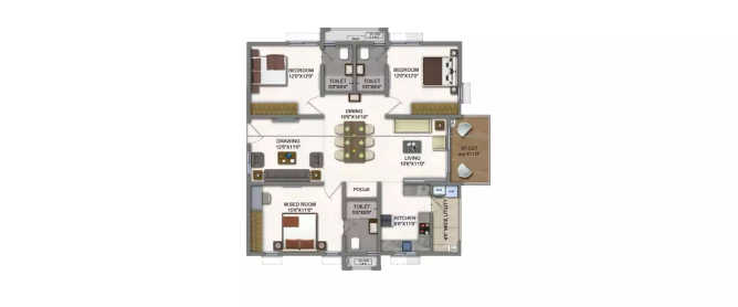 A2A Homeland Balanagar - Floor plan 3 BHK 1825 Sq.ft