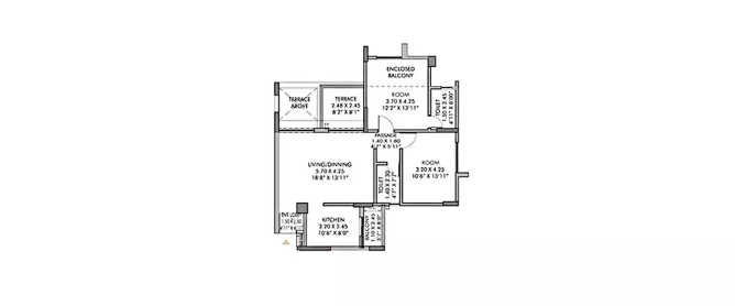 Pride Purple Park Ivory Wakad - Floor plan 2 BHK 780 Sq.ft