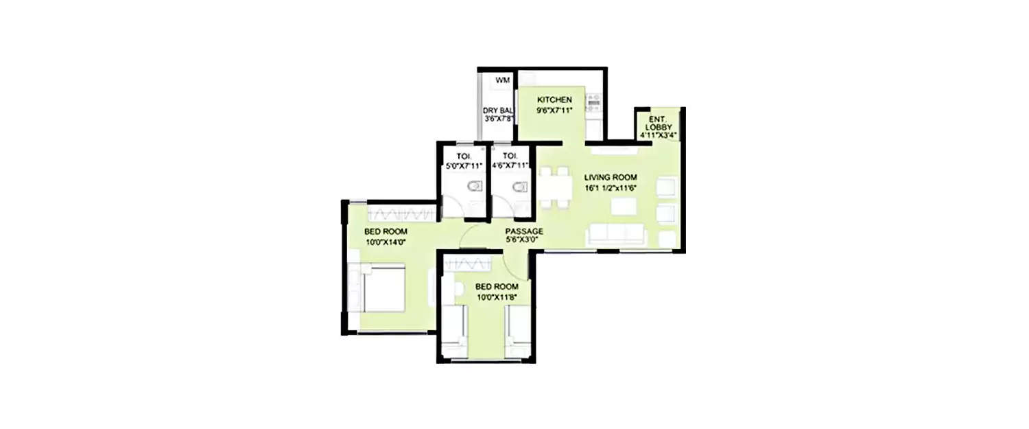 Floor plan for 2 BHK