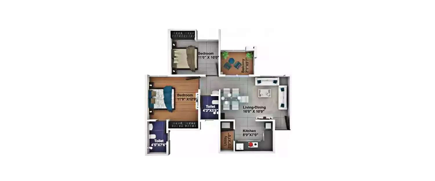 Floor plan for 2 BHK