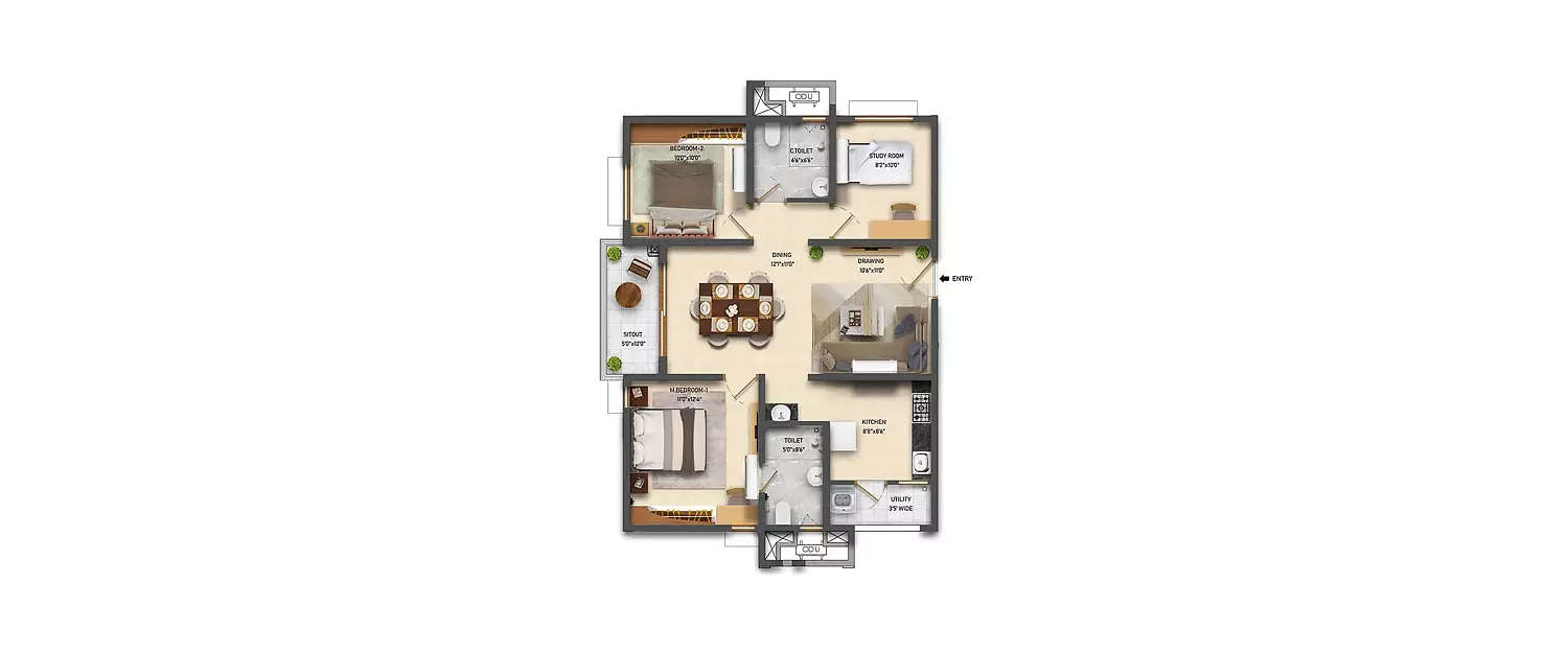 Floor plan for 2.5 BHK