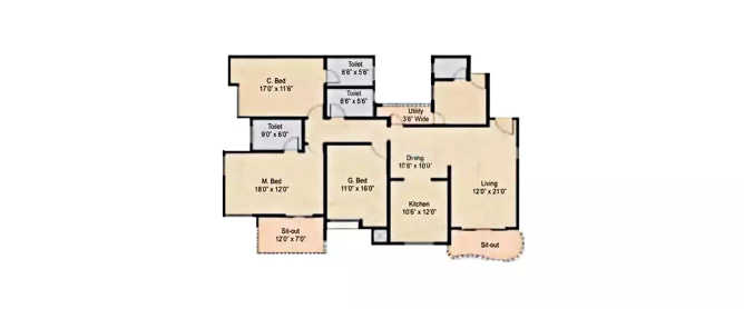 Nyati Windchimes Undri - Floor plan 3 BHK 2456 Sq.ft
