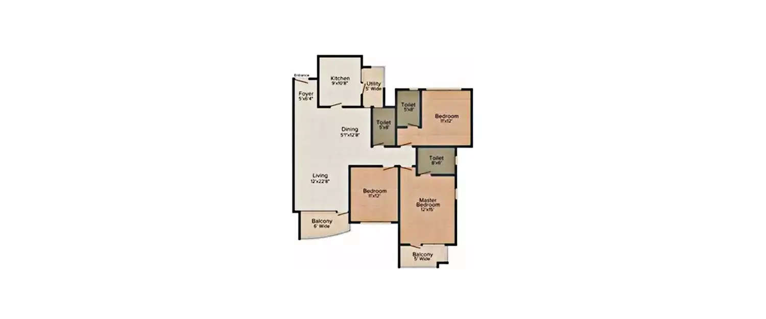 Floor plan for 3 BHK