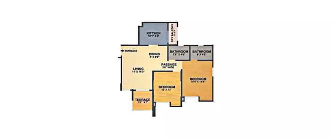 Nyati Eternity Undri - Floor plan 2 BHK 960 Sq.ft