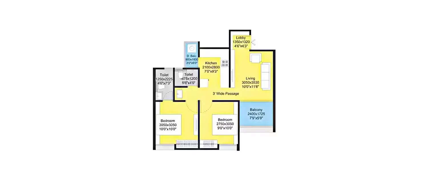 Floor plan for 2 BHK