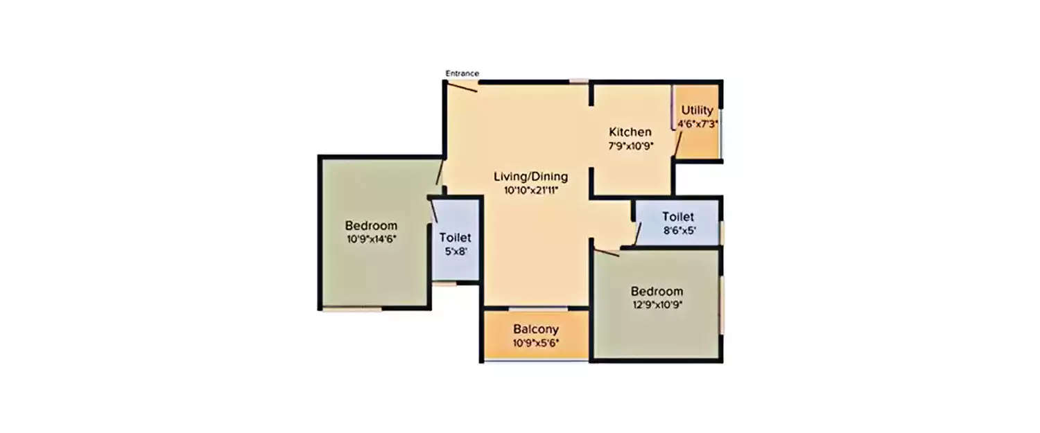 Floor plan for 2 BHK