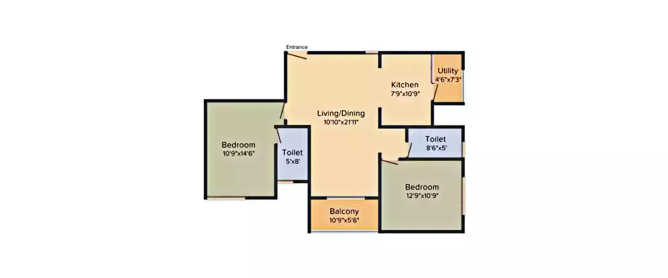 Vajram Elina Thanisandra - Floor plan 2 BHK 1157 Sq.ft