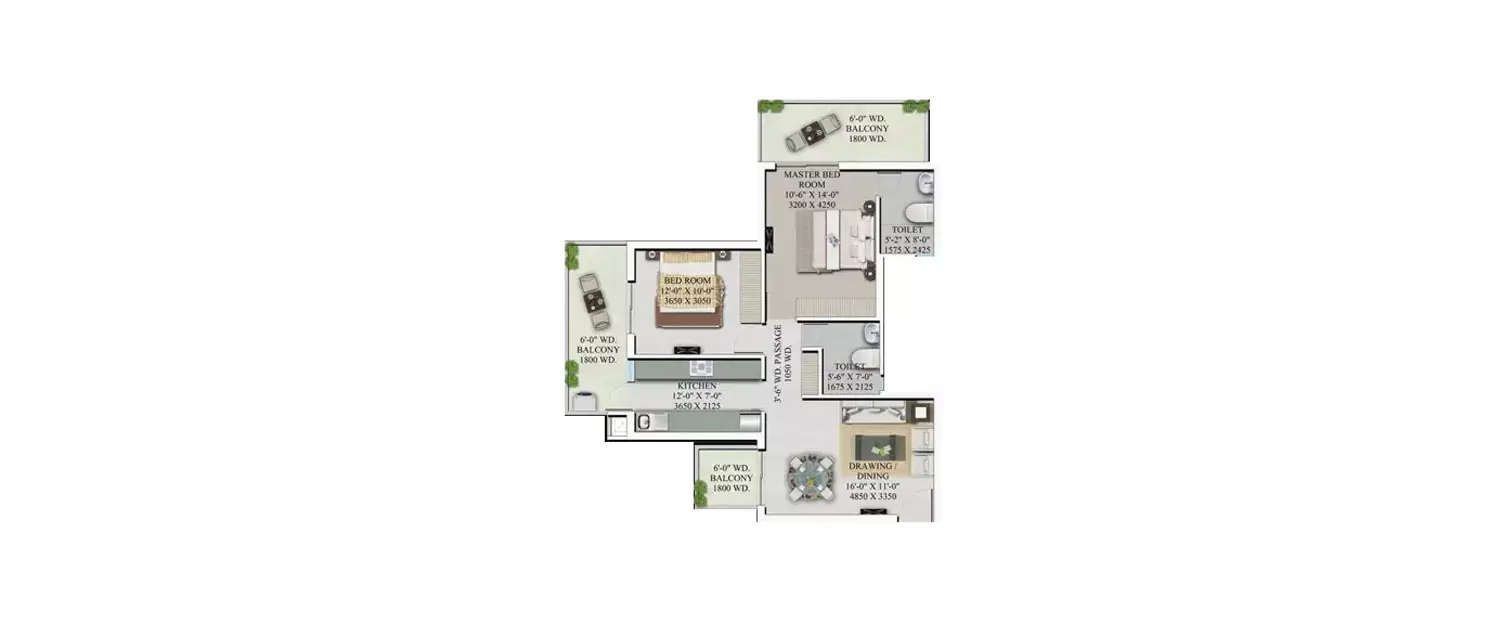 Floor plan for 2 BHK