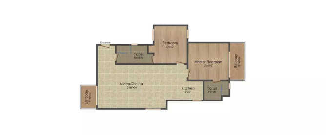 Emaar Palm Studios Sector 66 Gurgaon - Floor plan 2 BHK 1200 Sq.ft