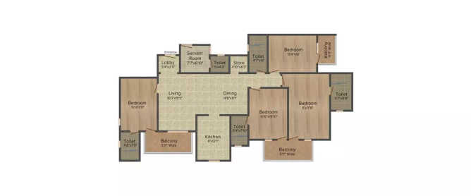DLF Express Greens Sector 1A Gurgaon - Floor plan 4 BHK 2230 Sq.ft