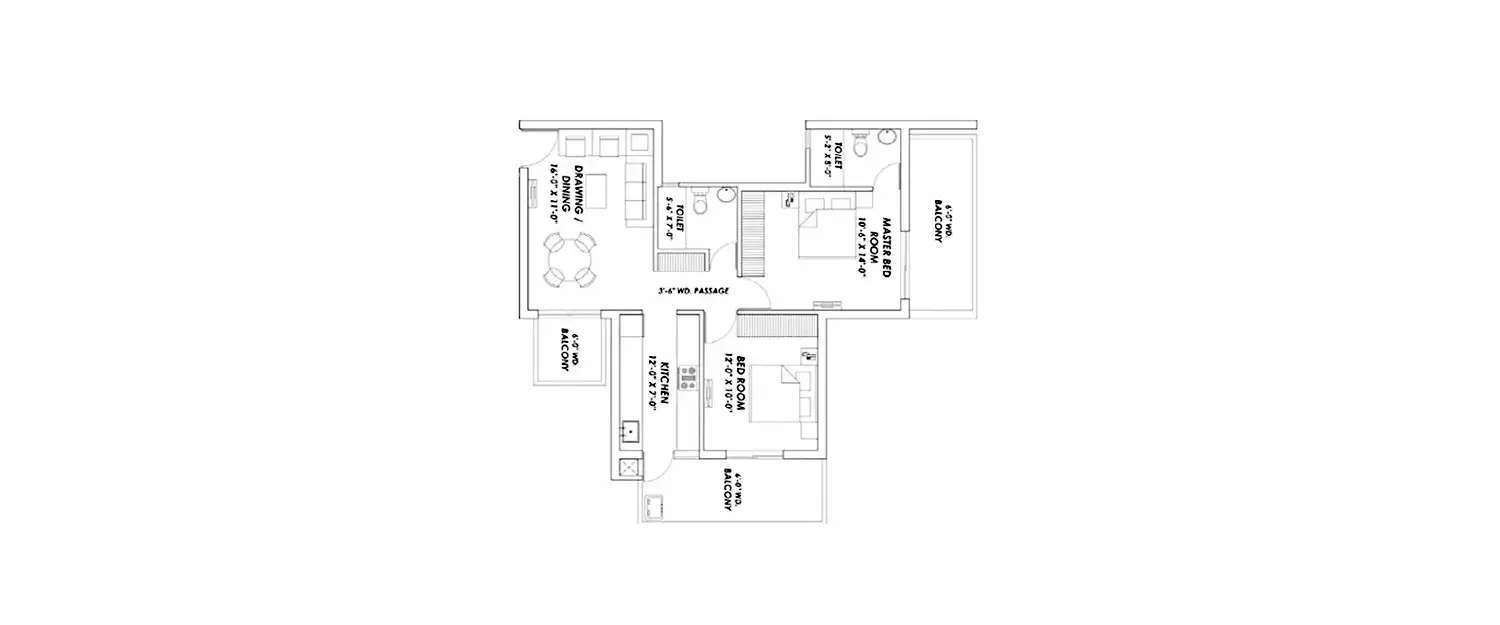 Floor plan for 2 BHK