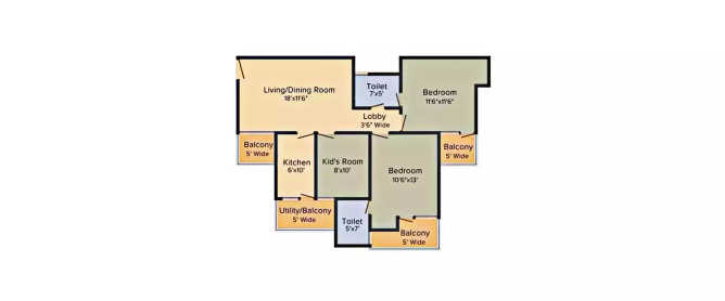 Supertech Renesa Sector 118 - Floor plan 2.5 BHK 1240 Sq.ft