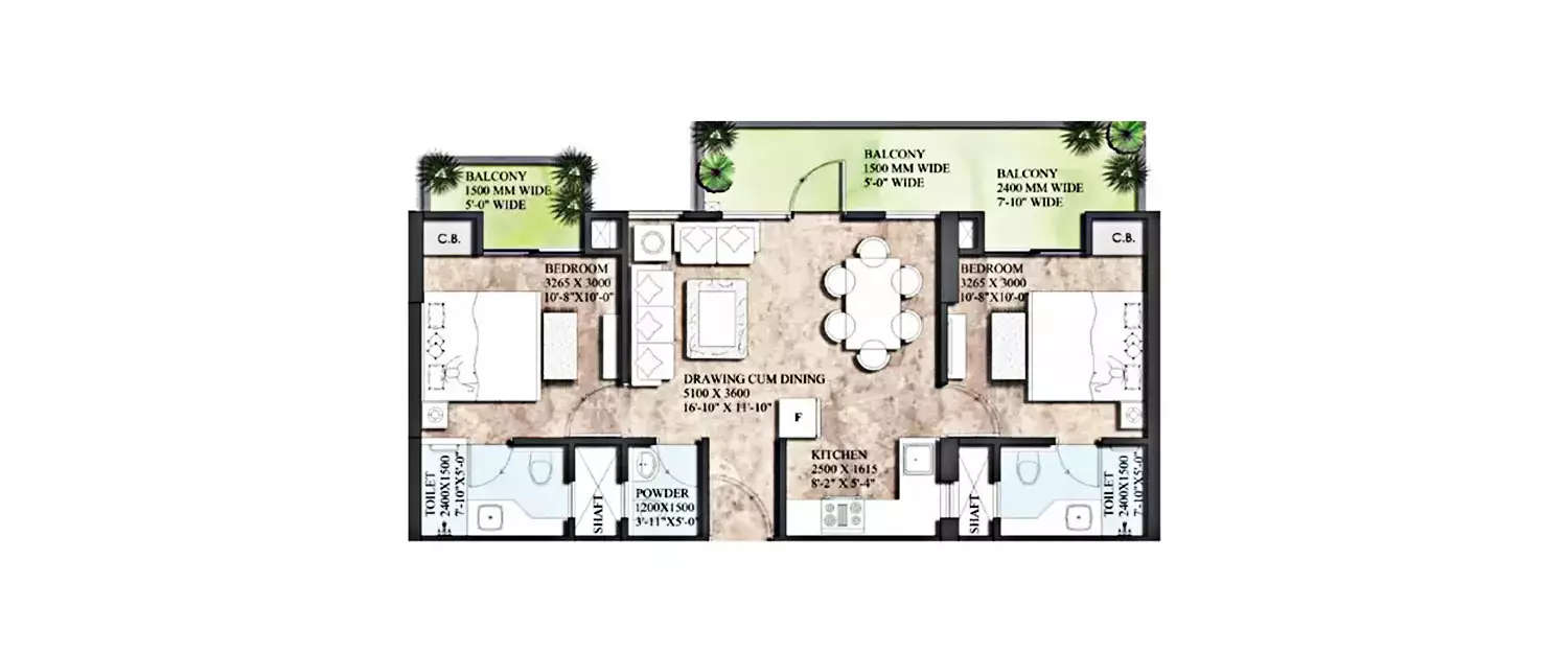 Floor plan for 2 BHK