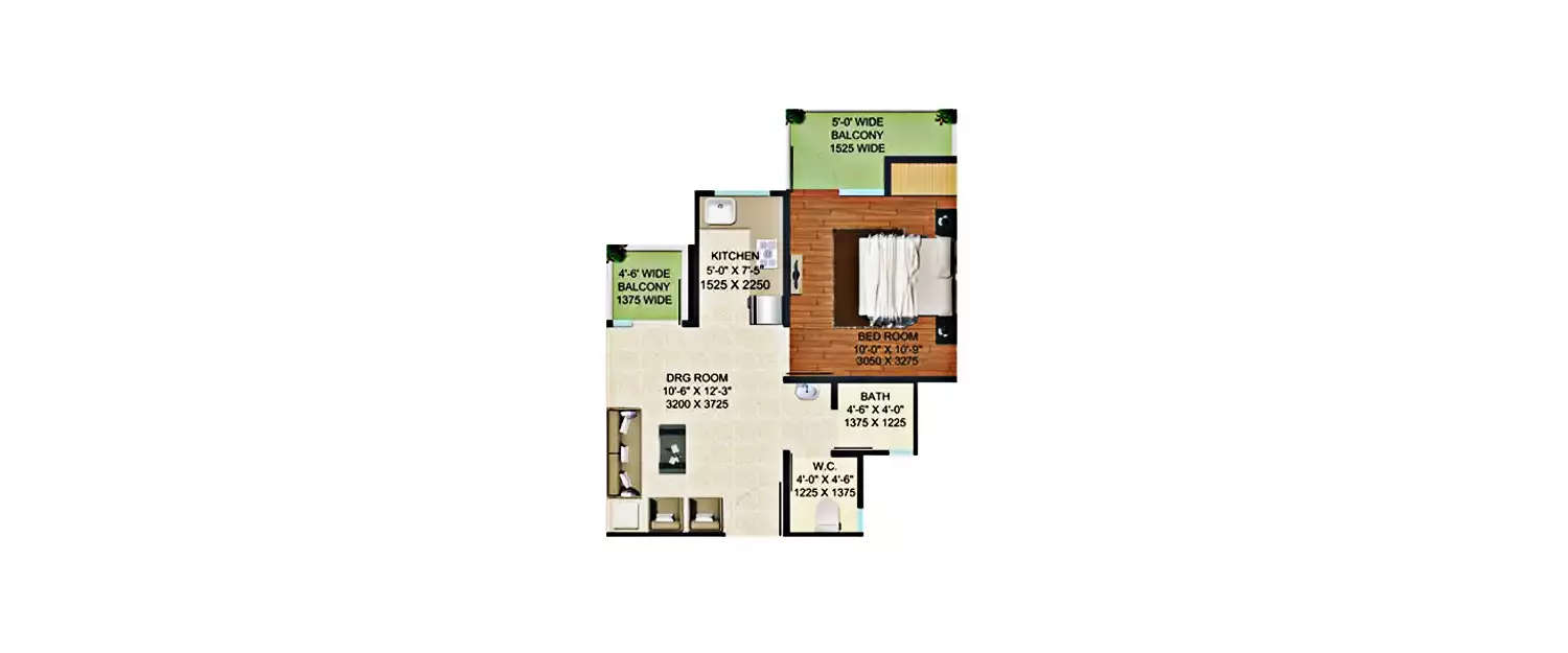 Floor plan for 1 BHK