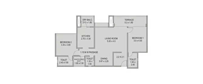 Kolte Patil Heights To Kothrud Baug Karve Nagar - Floor plan 2 BHK 893 Sq.ft