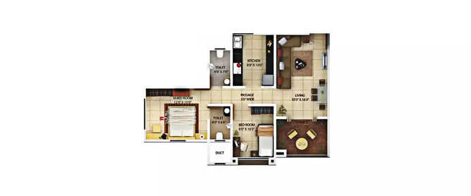 Kolte Patil Florence Mohammed Wadi - Floor plan 2 BHK 800 Sq.ft