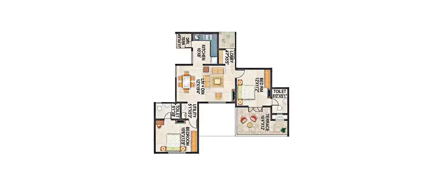 Floor plan for 2 BHK