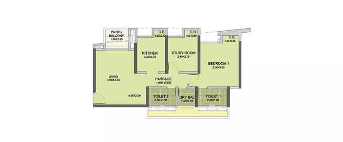 Puraniks City Reserva Ghodbunder Road - Floor plan 2 BHK 614 Sq.ft