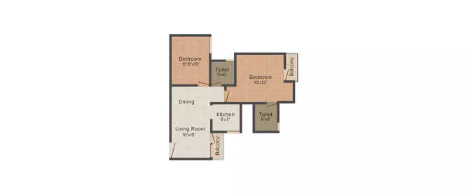Amrapali Dream Valley Techzone IV Greater Noida W - Floor plan 2 BHK 805 Sq.ft