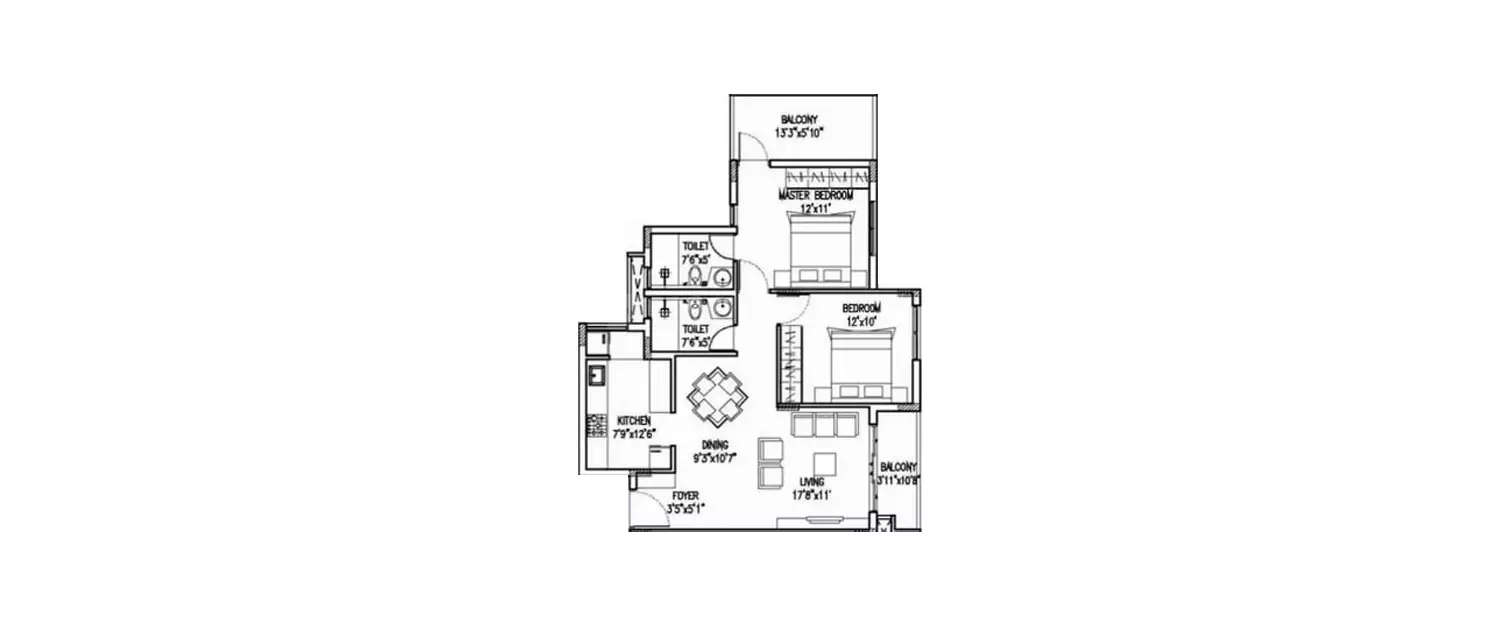 Floor plan for 2 BHK