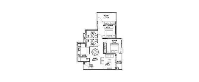 Godrej E City Electronic City - Floor plan 2 BHK 964 Sq.ft