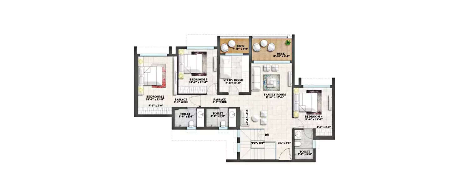 Floor plan for 3 BHK