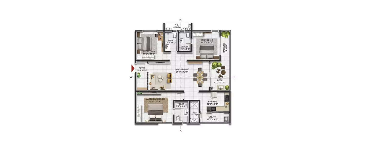 Floor plan for 3 BHK