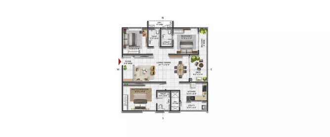 Prestige Beverly Hills Kokapet - Floor plan 3 BHK 1153 Sq.ft