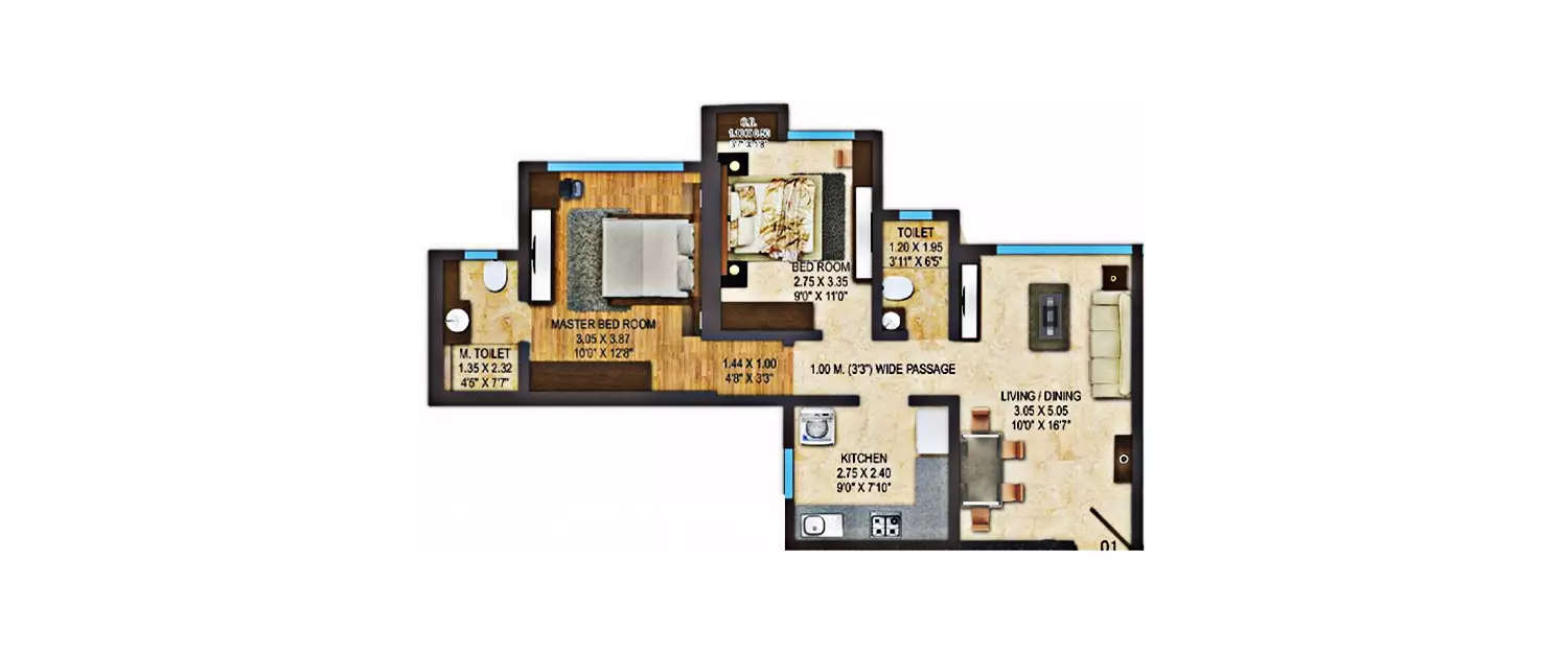 Floor plan for 2 BHK