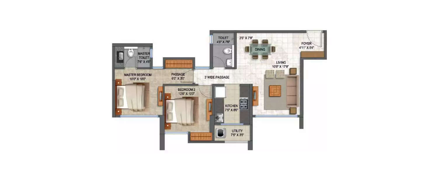 Floor plan for 2 BHK