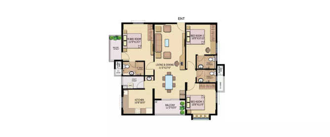 Raheja Vistas Elite Nacharam - Floor plan 3 BHK 1530 Sq.ft