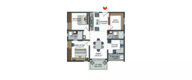 Team4 Nyla Miyapur - Floor plan 2 BHK 1330 Sq.ft
