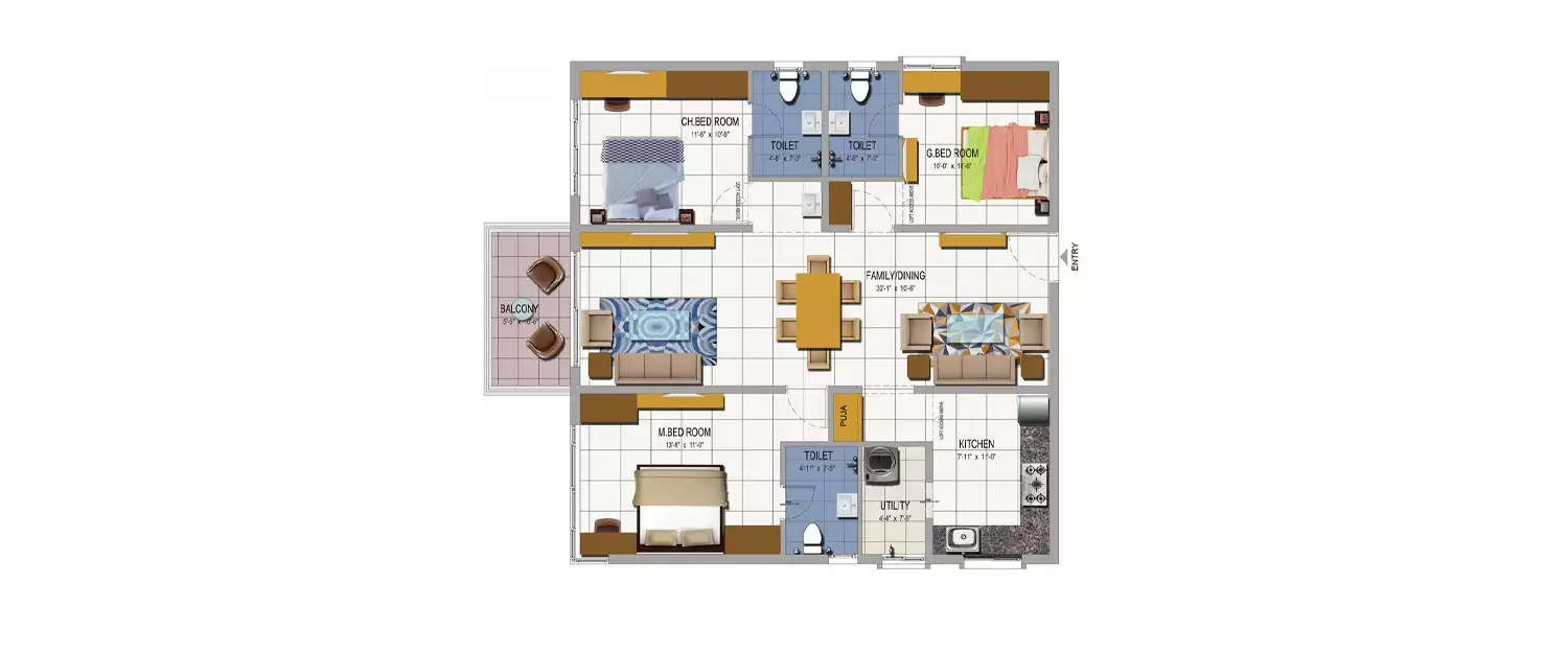 Floor plan for 3 BHK