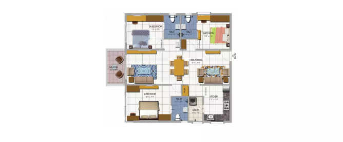 Jewel Of Hyderabad Miyapur - Floor plan 3 BHK 1839 Sq.ft